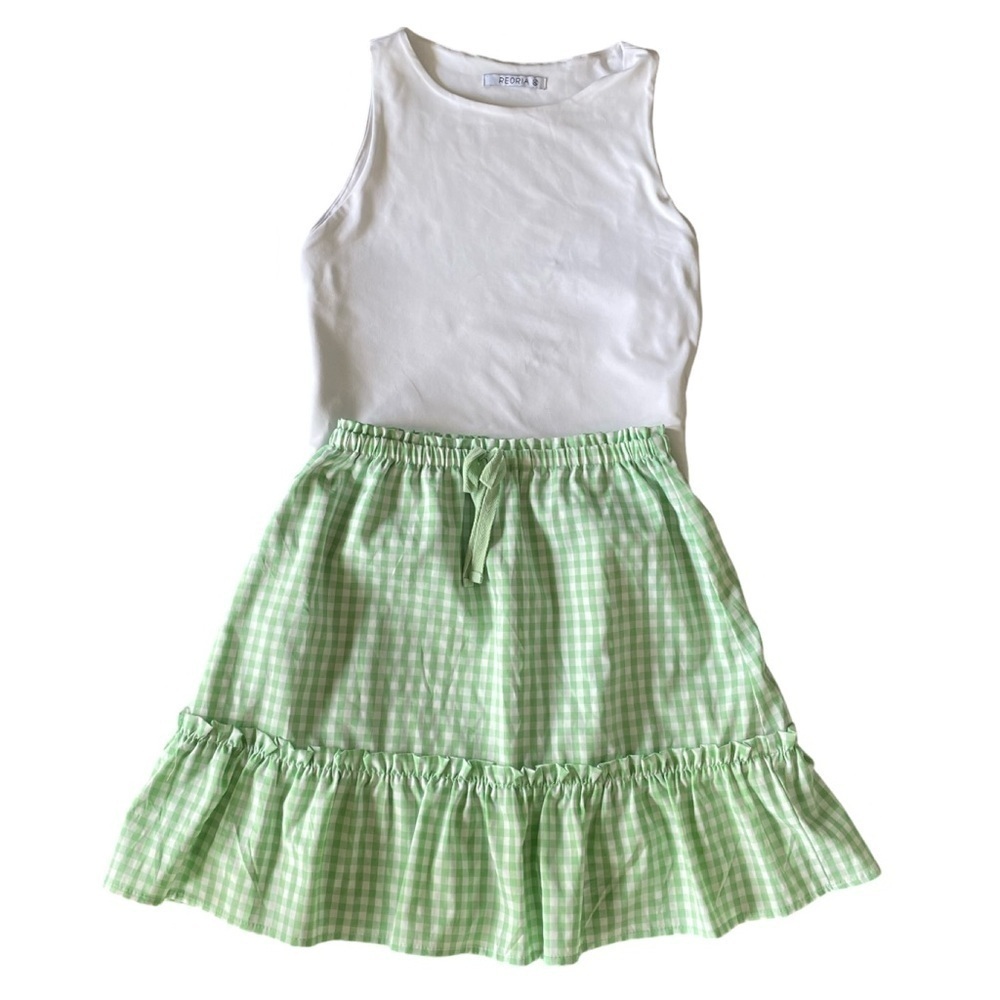 Gianni Bini GB Girls Morning Glory Mint Green and White Plaid Skirt